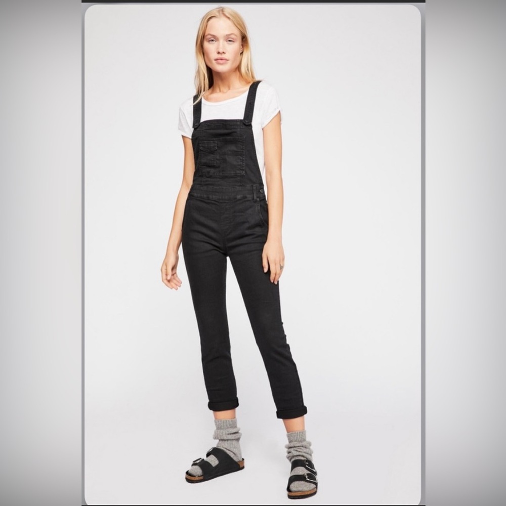 Free People Washed Black Jean Overalls